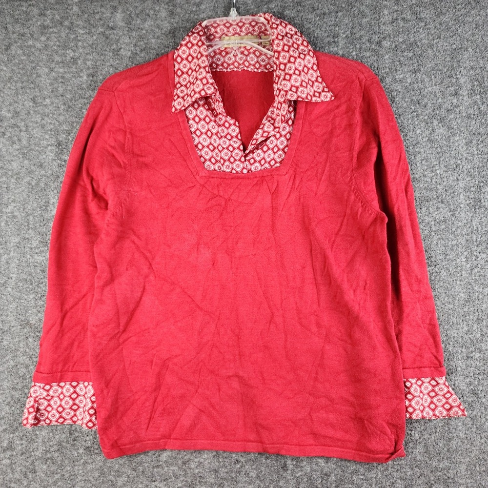 Notations‎ Layered Look Sweater Women Large Red Geometric Print Cotton MSVF0636